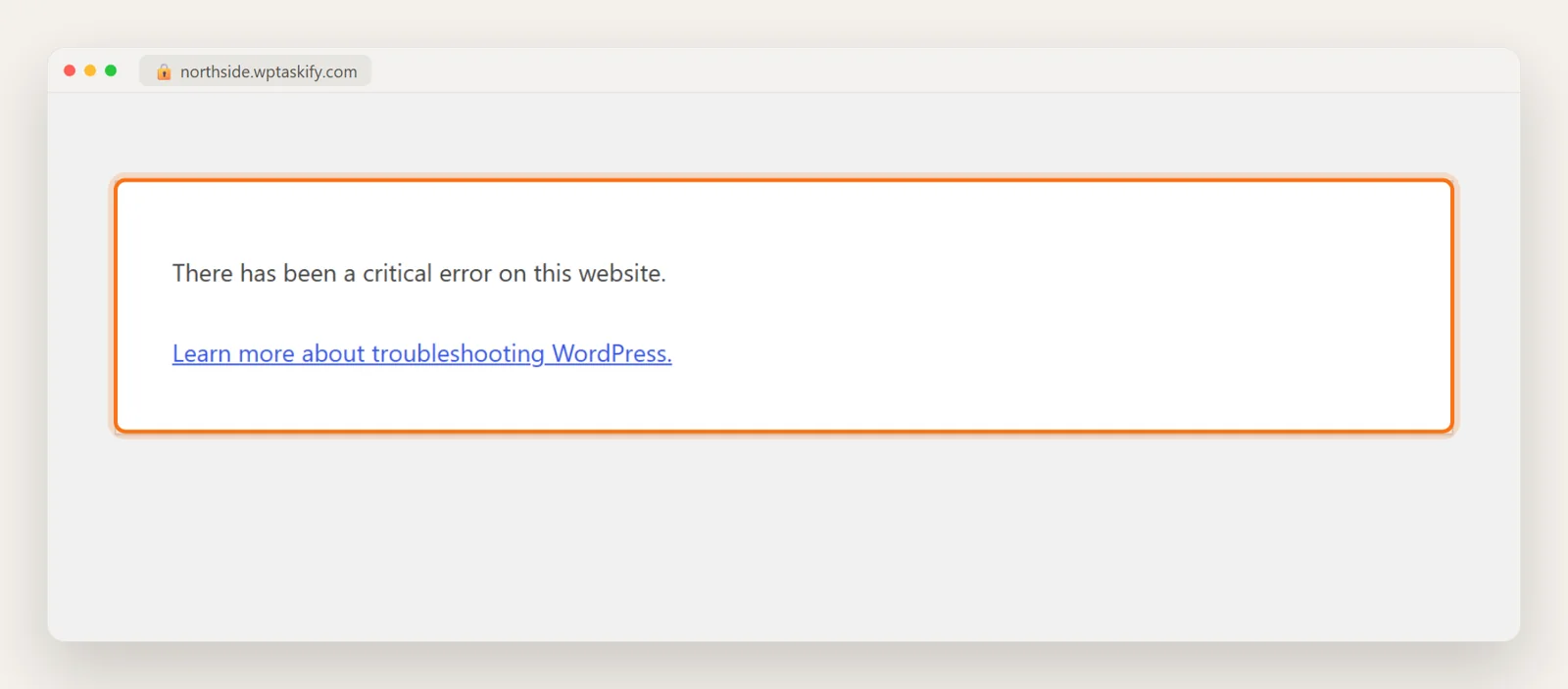 WordPress page showing the message There has been a critical error on this website