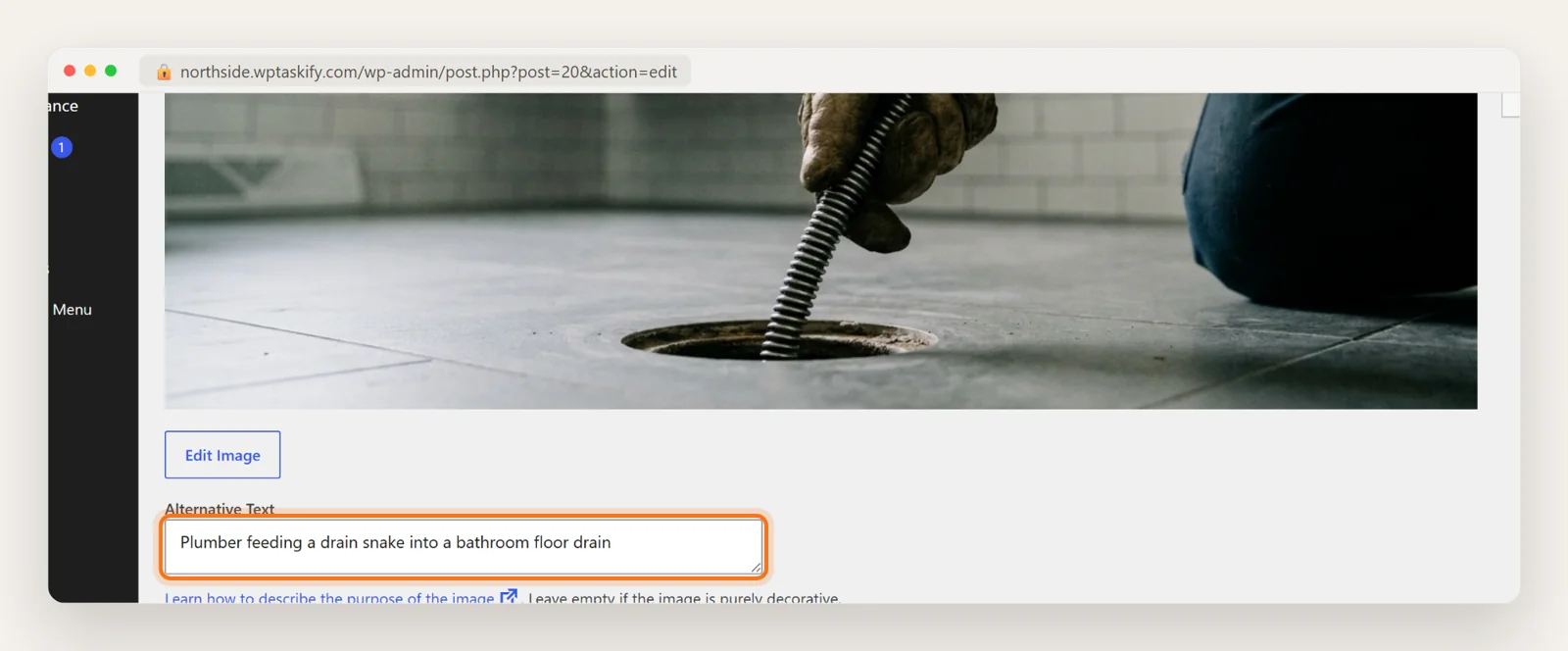 WordPress media library image with the Alternative Text field filled in